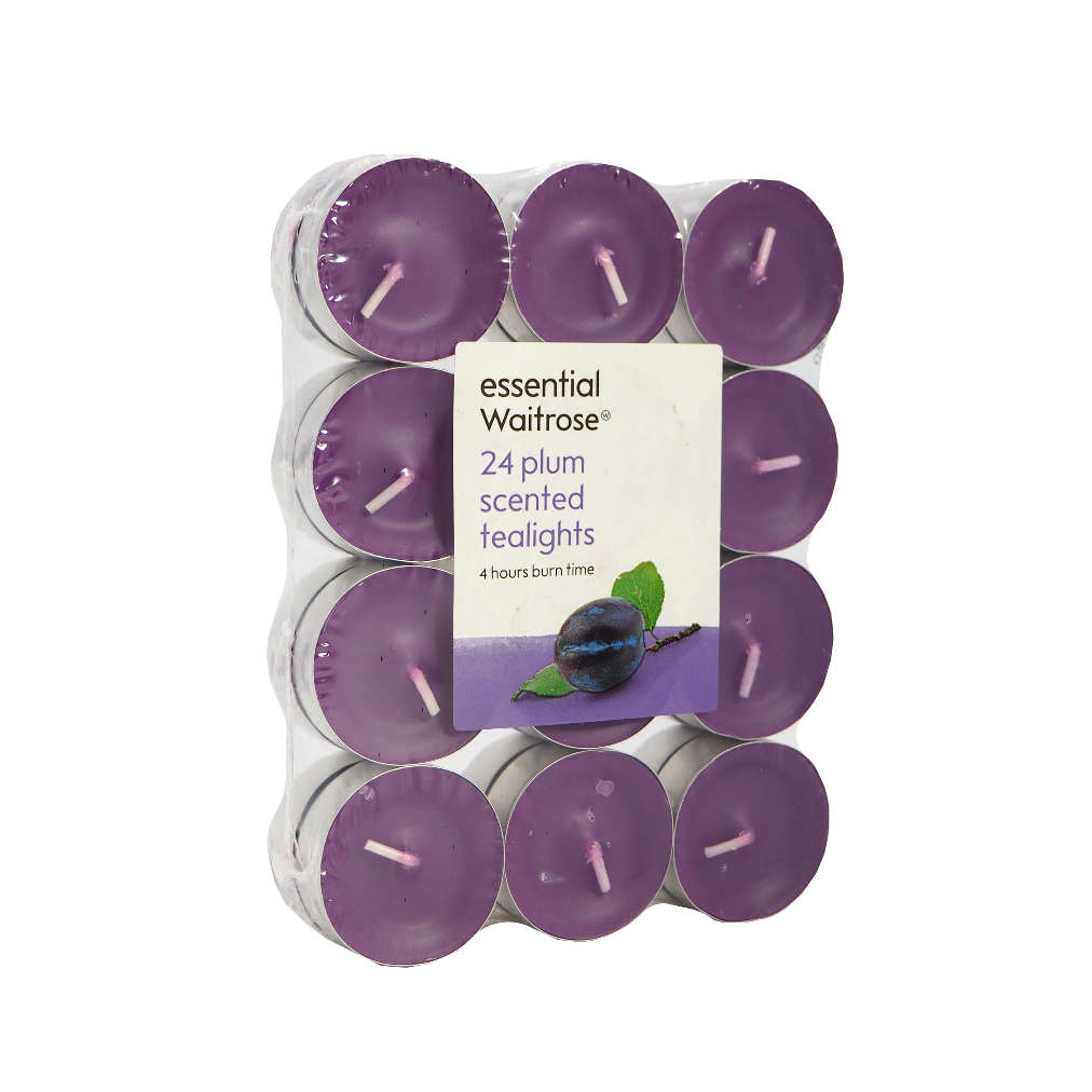 ESSENTIAL Waitrose vonné čajové svíčky Plum 24 ks